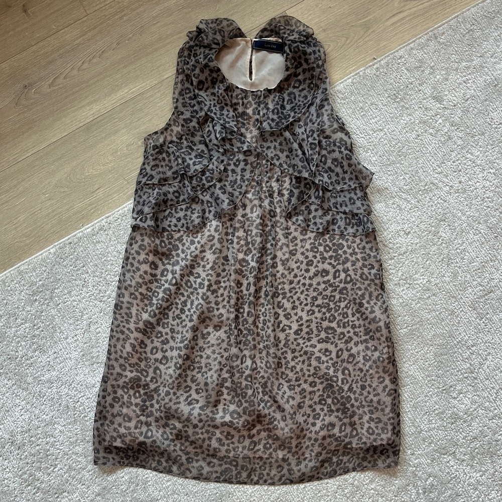Sleeveless Leopard Print Ruffle Dress